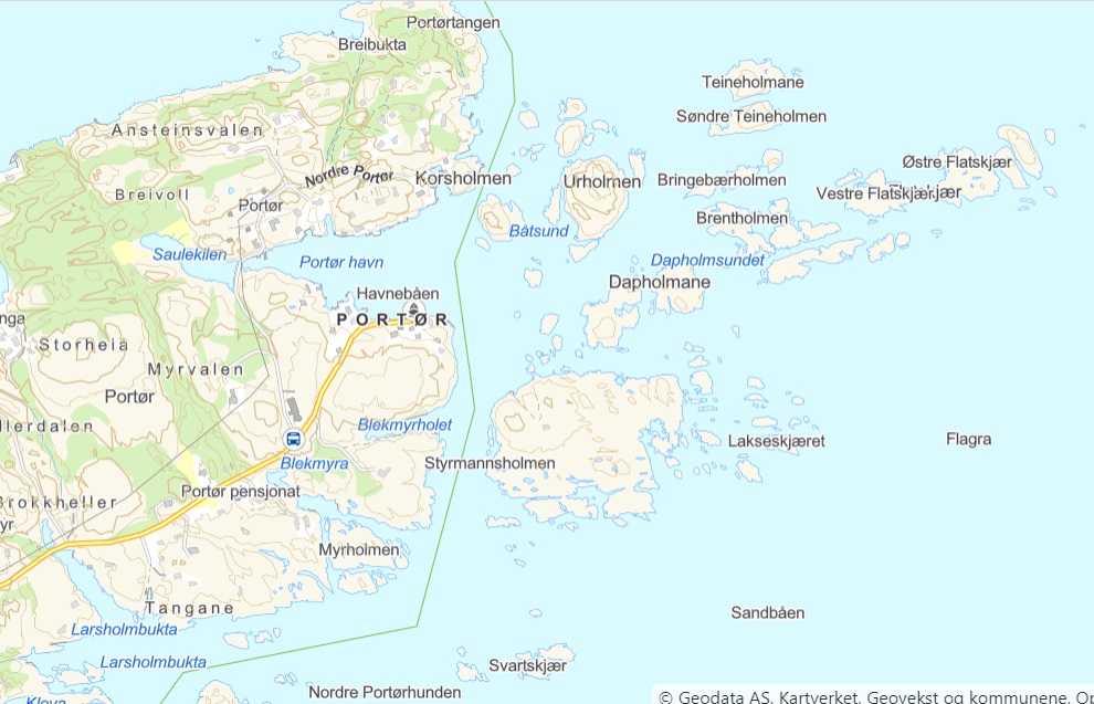 Map of Portør and Styrmannsholmen